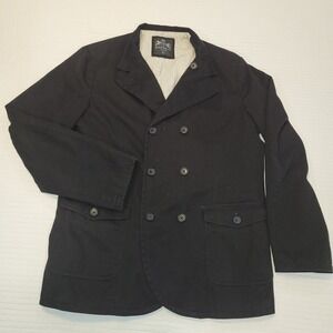 Express Mens Black Double Breasted Cotton Military Style Blazer Jacket Large